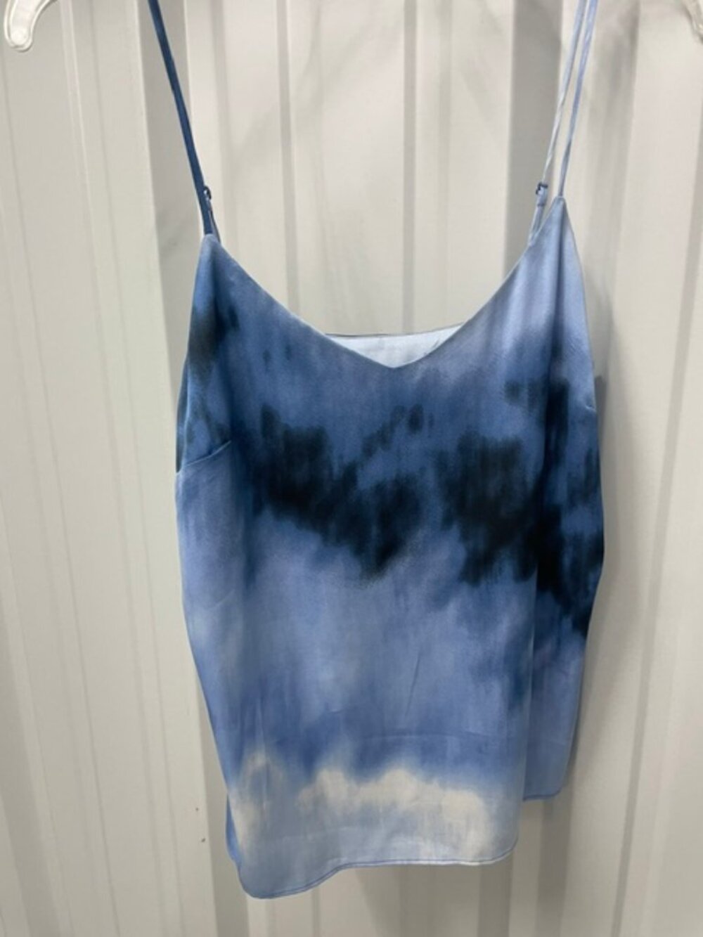 BLUE AND WHITE SPAGHETTI STRAPPED TOP